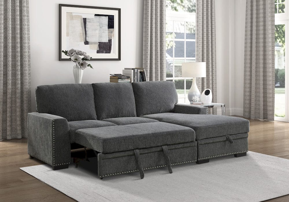 Homelegance  - Morelia 2-Piece Sectional W/ Pull-out Bed and Right Chaise W/ Hidden Storage in Charcoal - 9468CCx2RC2L  view 8