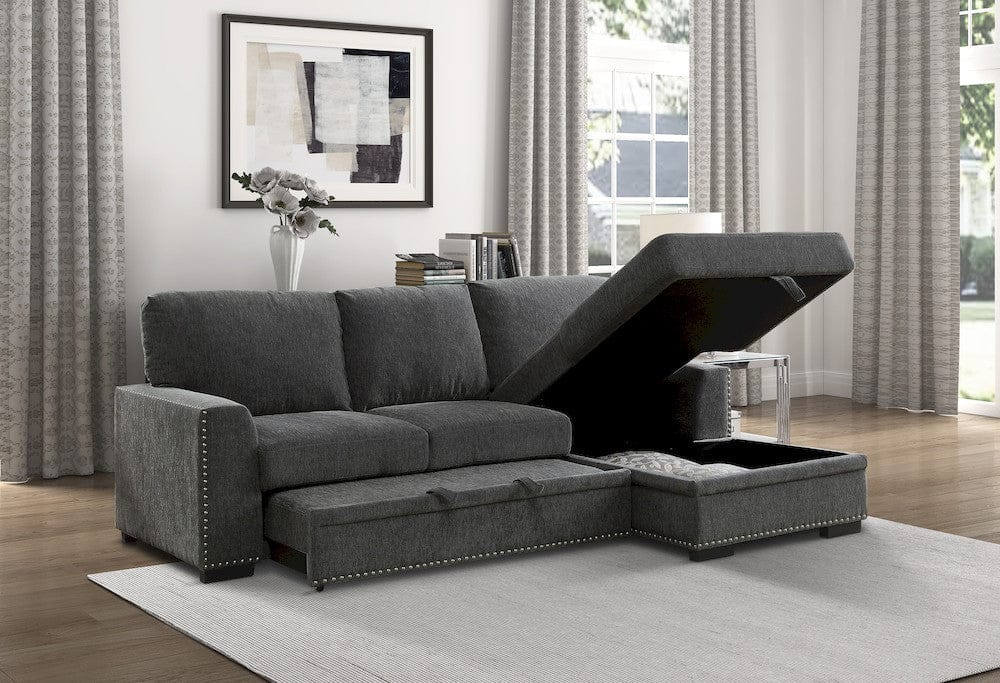 Homelegance  - Morelia 2-Piece Sectional W/ Pull-out Bed and Right Chaise W/ Hidden Storage in Charcoal - 9468CCx2RC2L  view 9