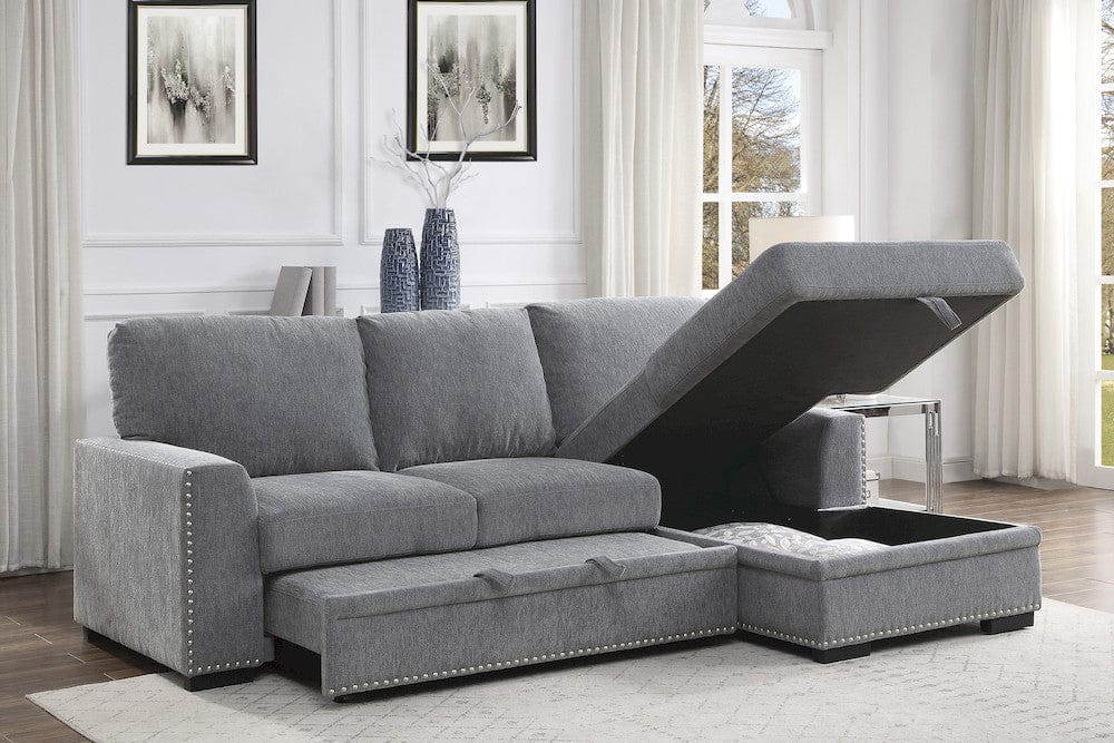 Homelegance  - Morelia 2-Piece Sectional W/ Pull-out Bed and Right Chaise W/ Hidden Storage in Gray - 9468DGx2RC2L  view 9