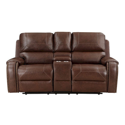 Homelegance  - Newnan Double Glider Reclining Love Seat W/ Center Console, Receptacles and USB Ports in Brown - 8549BRW-2  view 1