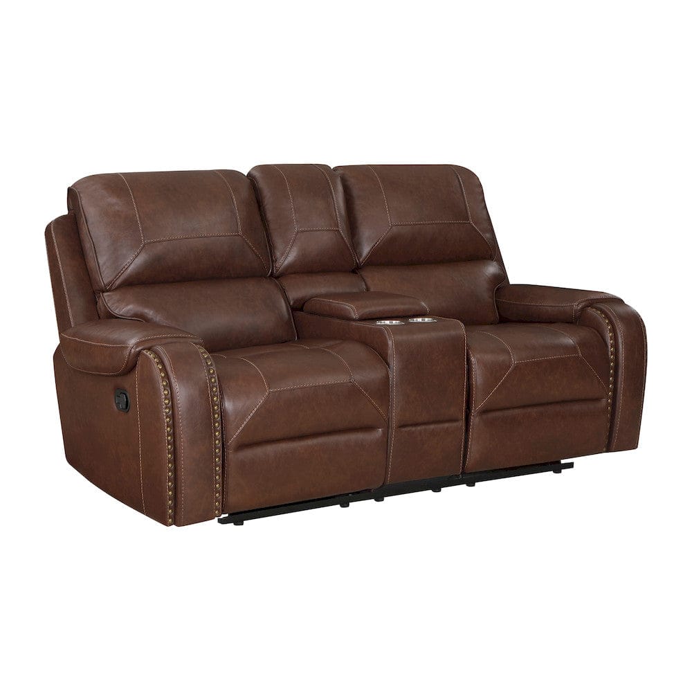 Homelegance  - Newnan Double Glider Reclining Love Seat W/ Center Console, Receptacles and USB Ports in Brown - 8549BRW-2  view 2