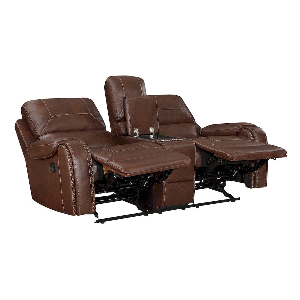 Homelegance  - Newnan Double Glider Reclining Love Seat W/ Center Console, Receptacles and USB Ports in Brown - 8549BRW-2  view 4