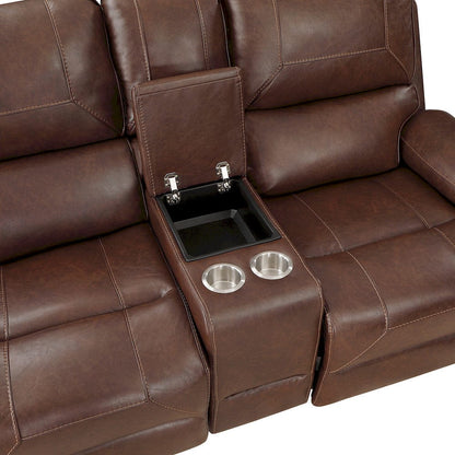 Homelegance  - Newnan Double Glider Reclining Love Seat W/ Center Console, Receptacles and USB Ports in Brown - 8549BRW-2  view 5