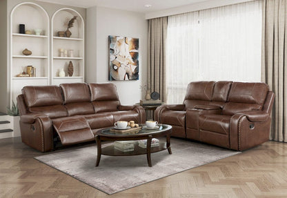 Homelegance  - Newnan Double Glider Reclining Love Seat W/ Center Console, Receptacles and USB Ports in Brown - 8549BRW-2  view 6