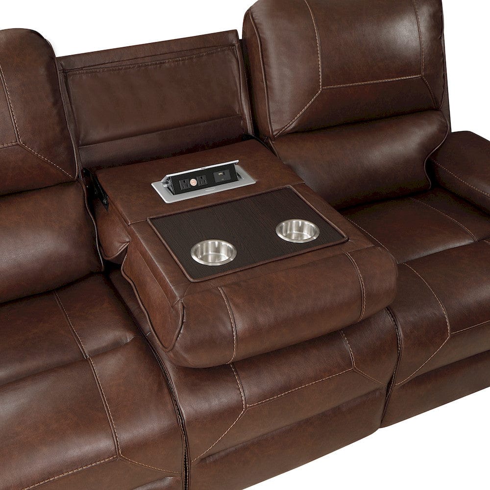 Homelegance  - Newnan Double Glider Reclining Love Seat W/ Center Console, Receptacles and USB Ports in Brown - 8549BRW-2  view 11