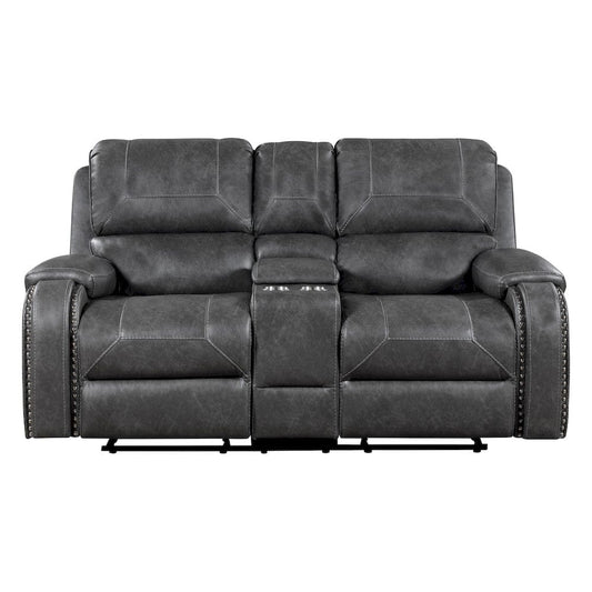 Homelegance  - Newnan Double Glider Reclining Love Seat W/ Center Console, Receptacles and USB Ports in Gray - 8549GRY-2  view 1