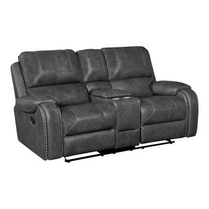 Homelegance  - Newnan Double Glider Reclining Love Seat W/ Center Console, Receptacles and USB Ports in Gray - 8549GRY-2  view 2