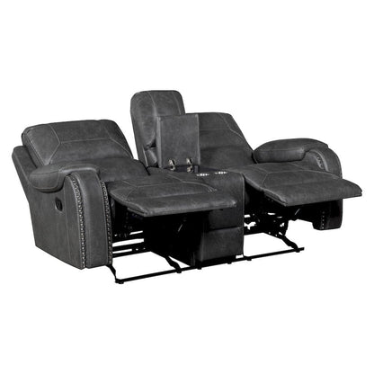 Homelegance  - Newnan Double Glider Reclining Love Seat W/ Center Console, Receptacles and USB Ports in Gray - 8549GRY-2  view 4