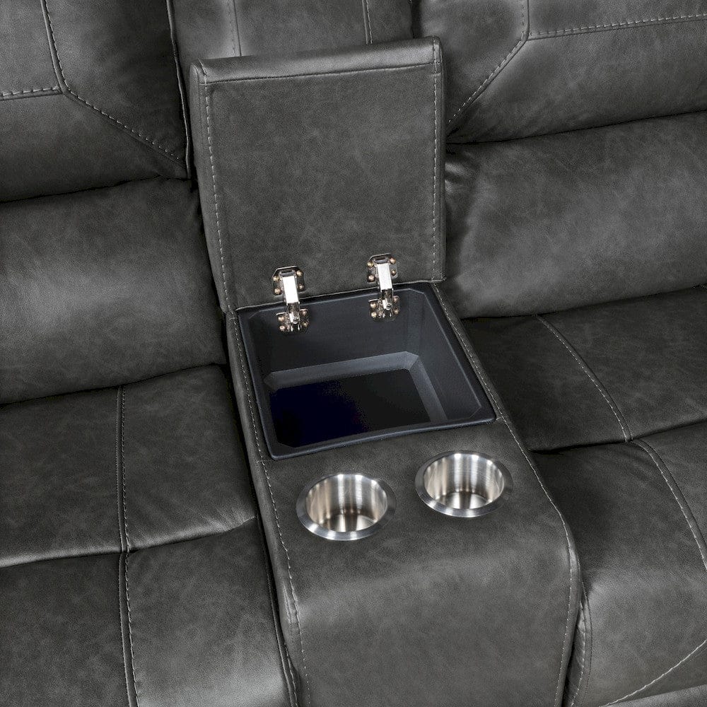 Homelegance  - Newnan Double Glider Reclining Love Seat W/ Center Console, Receptacles and USB Ports in Gray - 8549GRY-2  view 5