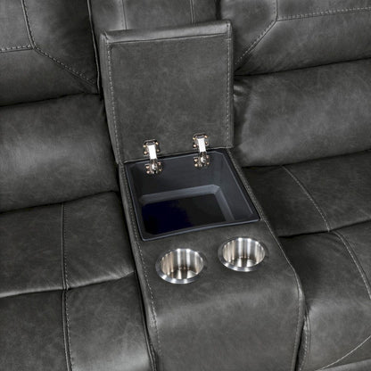 Homelegance  - Newnan Double Glider Reclining Love Seat W/ Center Console, Receptacles and USB Ports in Gray - 8549GRY-2  view 5