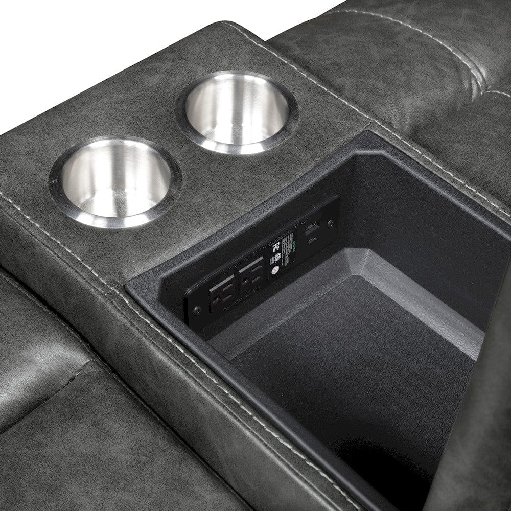 Homelegance  - Newnan Double Glider Reclining Love Seat W/ Center Console, Receptacles and USB Ports in Gray - 8549GRY-2  view 6