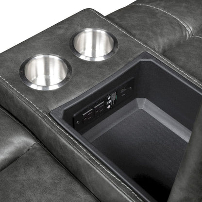 Homelegance  - Newnan Double Glider Reclining Love Seat W/ Center Console, Receptacles and USB Ports in Gray - 8549GRY-2  view 6