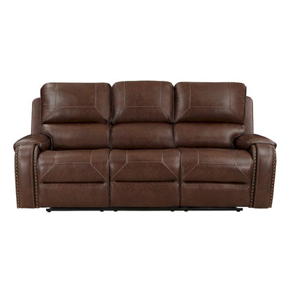 Homelegance  - Newnan Double Reclining Sofa W/ Center Drop-Down Cup Holders, Receptacles and USB Ports in Brown - 8549BRW-3  view 1
