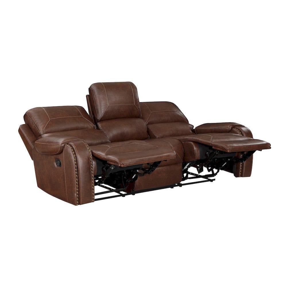 Homelegance  - Newnan Double Reclining Sofa W/ Center Drop-Down Cup Holders, Receptacles and USB Ports in Brown - 8549BRW-3  view 4