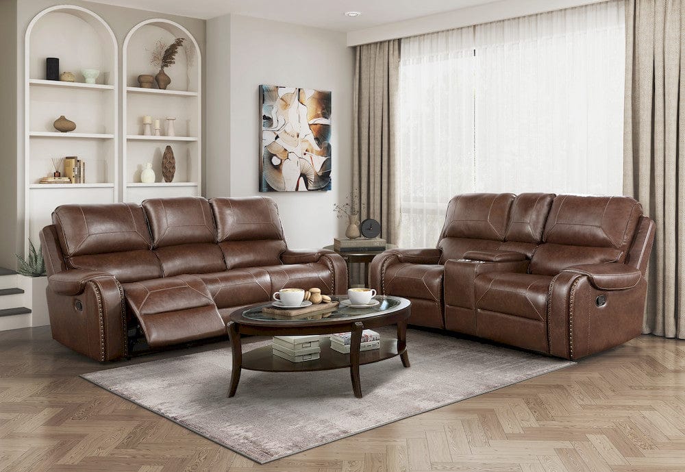 Homelegance  - Newnan Double Reclining Sofa W/ Center Drop-Down Cup Holders, Receptacles and USB Ports in Brown - 8549BRW-3  view 6