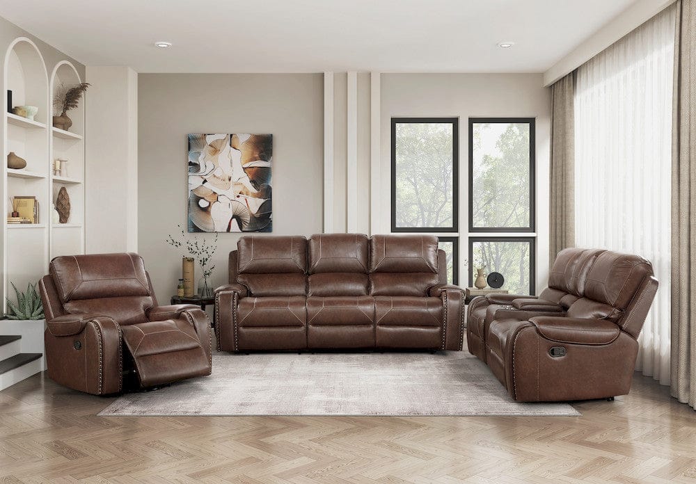 Homelegance  - Newnan Double Reclining Sofa W/ Center Drop-Down Cup Holders, Receptacles and USB Ports in Brown - 8549BRW-3  view 7