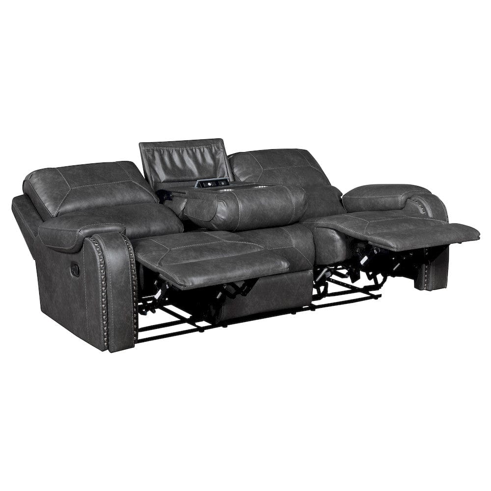 Homelegance  - Newnan Double Reclining Sofa W/ Center Drop-Down Cup Holders, Receptacles and USB Ports in Gray - 8549GRY-3  view 5