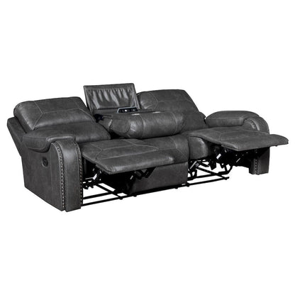Homelegance  - Newnan Double Reclining Sofa W/ Center Drop-Down Cup Holders, Receptacles and USB Ports in Gray - 8549GRY-3  view 5