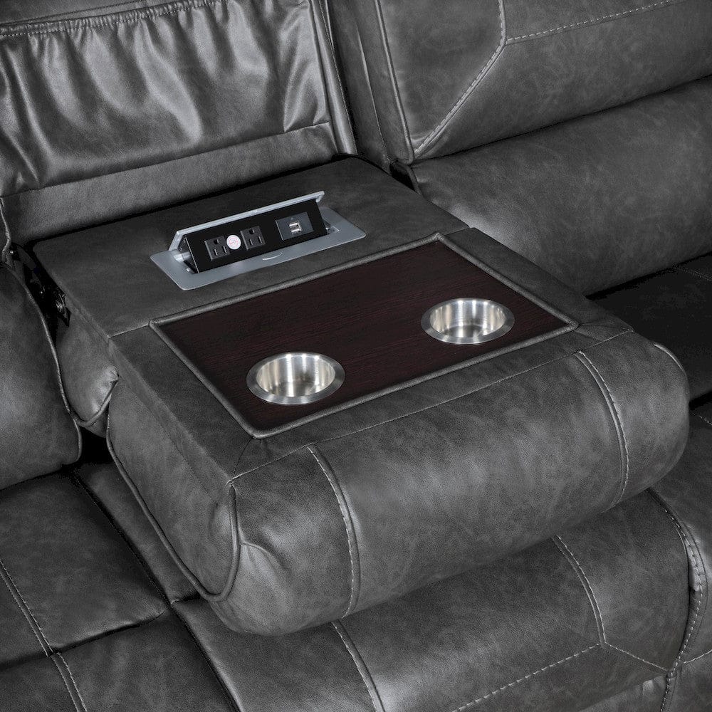 Homelegance  - Newnan Double Reclining Sofa W/ Center Drop-Down Cup Holders, Receptacles and USB Ports in Gray - 8549GRY-3  view 6