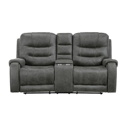 Homelegance  - Oberon Double Reclining Love Seat W/ Center Console in Dark gray - 9634DGY-2  view 1
