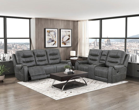 Homelegance  - Oberon Double Reclining Love Seat W/ Center Console in Dark gray - 9634DGY-2  view 2