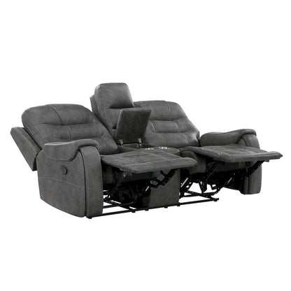 Homelegance  - Oberon Double Reclining Love Seat W/ Center Console in Dark gray - 9634DGY-2  view 5