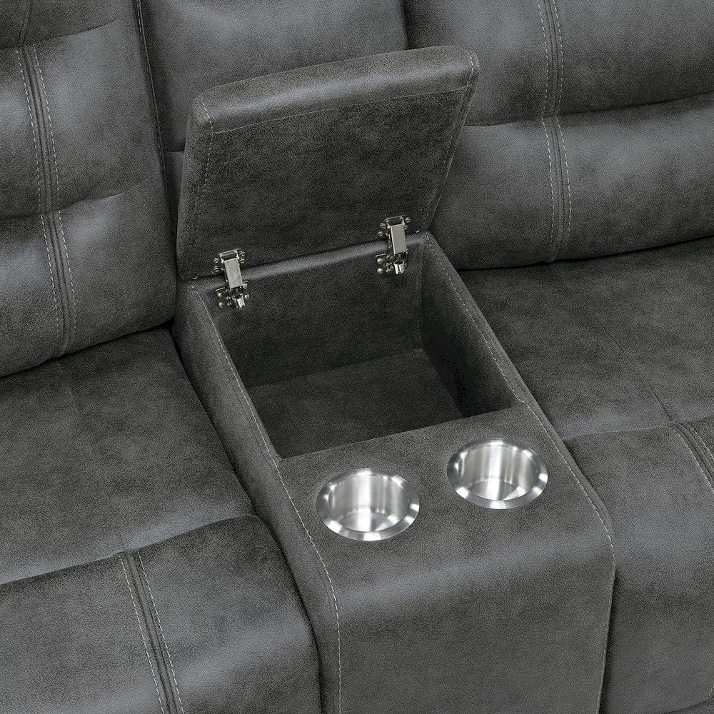 Homelegance  - Oberon Double Reclining Love Seat W/ Center Console in Dark gray - 9634DGY-2  view 6