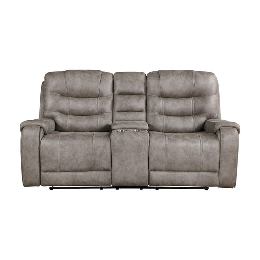Homelegance  - Oberon Double Reclining Love Seat W/ Center Console in Grayish brown - 9634GBR-2  view 1