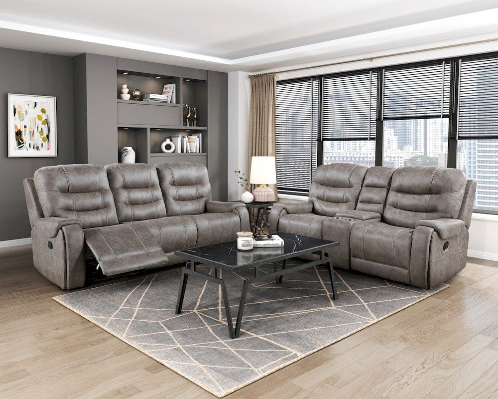 Homelegance  - Oberon Double Reclining Love Seat W/ Center Console in Grayish brown - 9634GBR-2  view 2