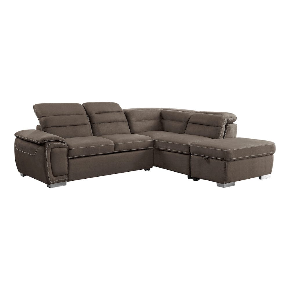 Homelegance  - Platina 3-Piece Sectional W/ Adjustable Headrests, Pull-out Bed and Right Chaise W/ Storage Ottoman in Chocolate - 8277CHx  view 1