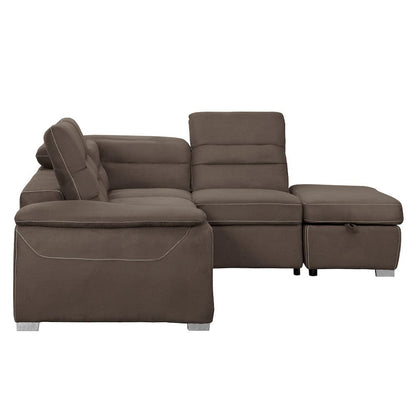 Homelegance  - Platina 3-Piece Sectional W/ Adjustable Headrests, Pull-out Bed and Right Chaise W/ Storage Ottoman in Chocolate - 8277CHx  view 4