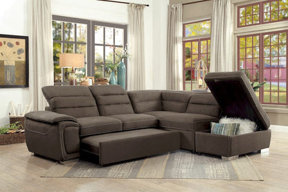 Homelegance  - Platina 3-Piece Sectional W/ Adjustable Headrests, Pull-out Bed and Right Chaise W/ Storage Ottoman in Chocolate - 8277CHx  view 5