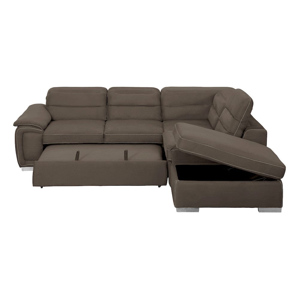 Homelegance  - Platina 3-Piece Sectional W/ Adjustable Headrests, Pull-out Bed and Right Chaise W/ Storage Ottoman in Chocolate - 8277CHx  view 9