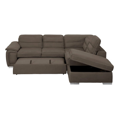 Homelegance  - Platina 3-Piece Sectional W/ Adjustable Headrests, Pull-out Bed and Right Chaise W/ Storage Ottoman in Chocolate - 8277CHx  view 9