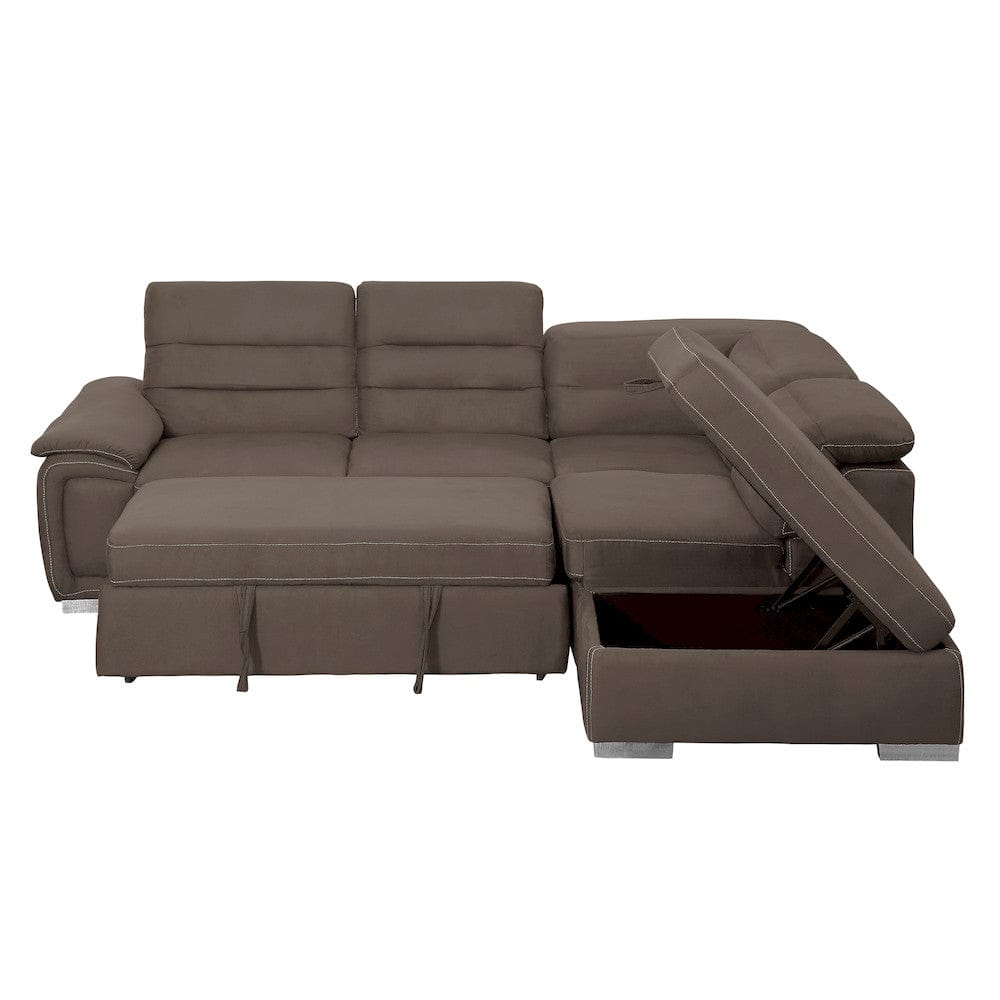 Homelegance  - Platina 3-Piece Sectional W/ Adjustable Headrests, Pull-out Bed and Right Chaise W/ Storage Ottoman in Chocolate - 8277CHx  view 10