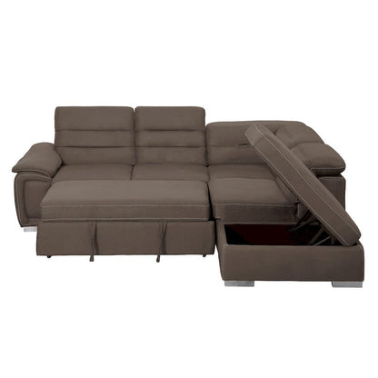 Homelegance  - Platina 3-Piece Sectional W/ Adjustable Headrests, Pull-out Bed and Right Chaise W/ Storage Ottoman in Chocolate - 8277CHx  view 10