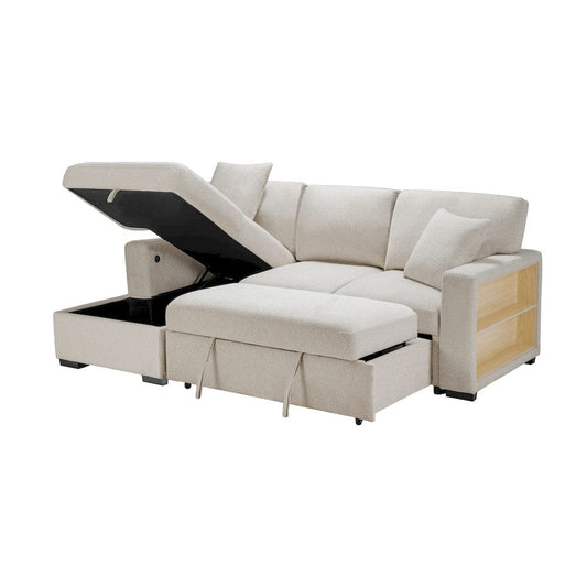Homelegance  - Pompano Sectional W/ Left Chaise, Pull-out Bed and Hidden Storage, Charging Ports in Beige - 9630BEx2LC2R  view 1