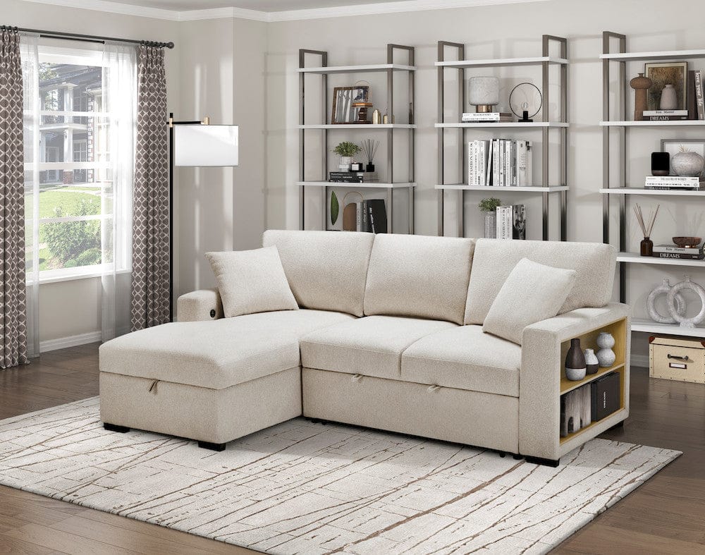 Homelegance  - Pompano Sectional W/ Left Chaise, Pull-out Bed and Hidden Storage, Charging Ports in Beige - 9630BEx2LC2R  view 2