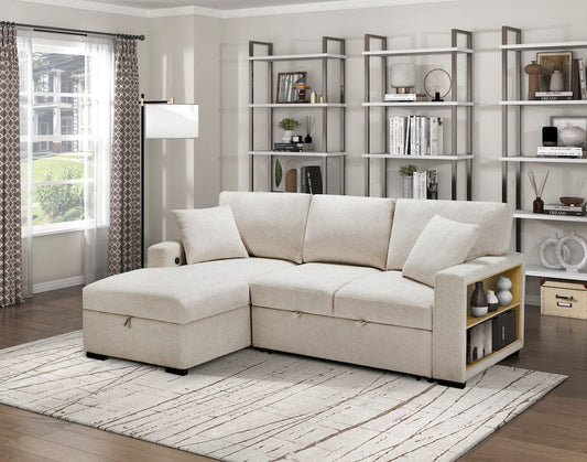Homelegance  - Pompano Sectional W/ Left Chaise, Pull-out Bed and Hidden Storage, Charging Ports in Beige - 9630BEx2LC2R  view 2