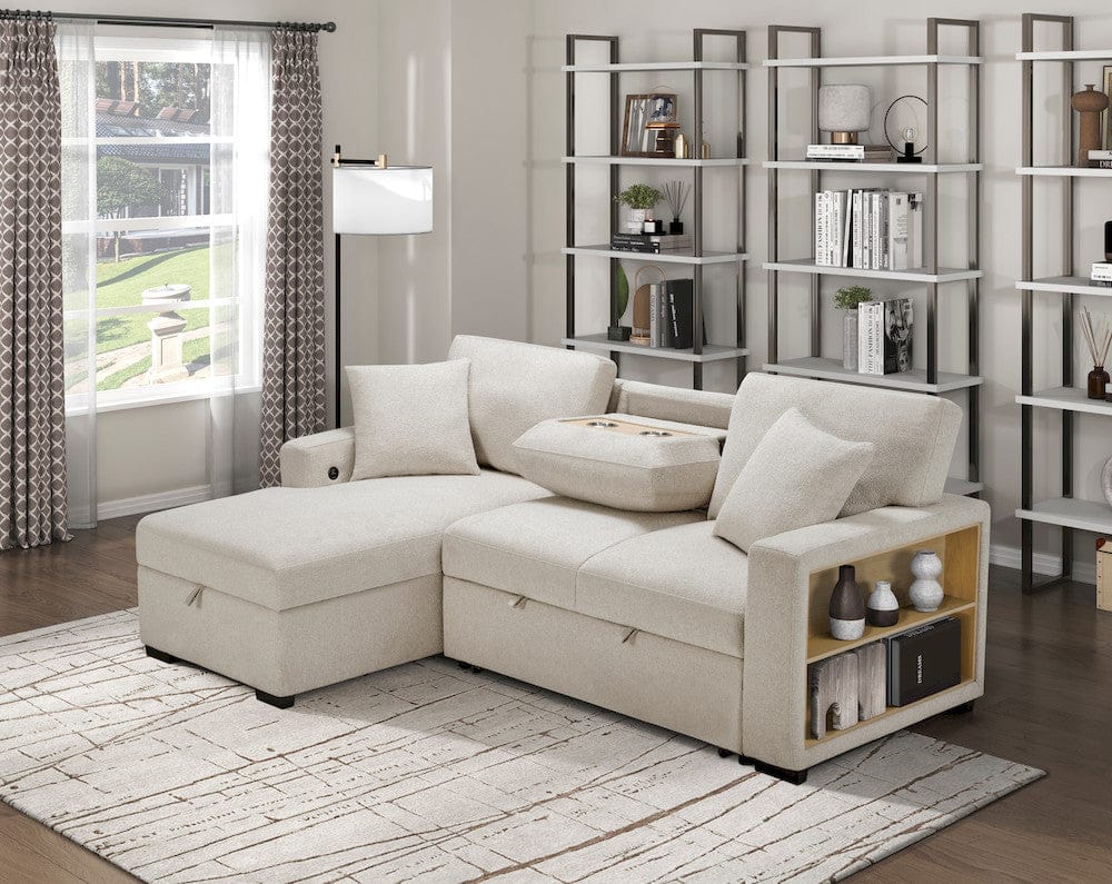 Homelegance  - Pompano Sectional W/ Left Chaise, Pull-out Bed and Hidden Storage, Charging Ports in Beige - 9630BEx2LC2R  view 6