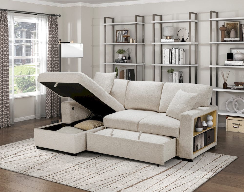 Homelegance  - Pompano Sectional W/ Left Chaise, Pull-out Bed and Hidden Storage, Charging Ports in Beige - 9630BEx2LC2R  view 7