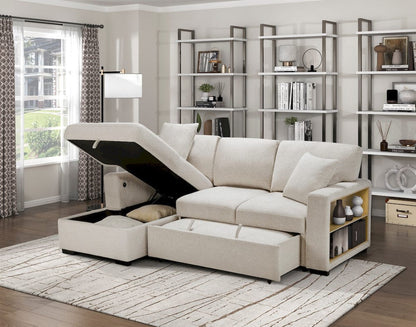 Homelegance  - Pompano Sectional W/ Left Chaise, Pull-out Bed and Hidden Storage, Charging Ports in Beige - 9630BEx2LC2R  view 7