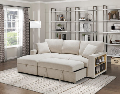 Homelegance  - Pompano Sectional W/ Left Chaise, Pull-out Bed and Hidden Storage, Charging Ports in Beige - 9630BEx2LC2R  view 8