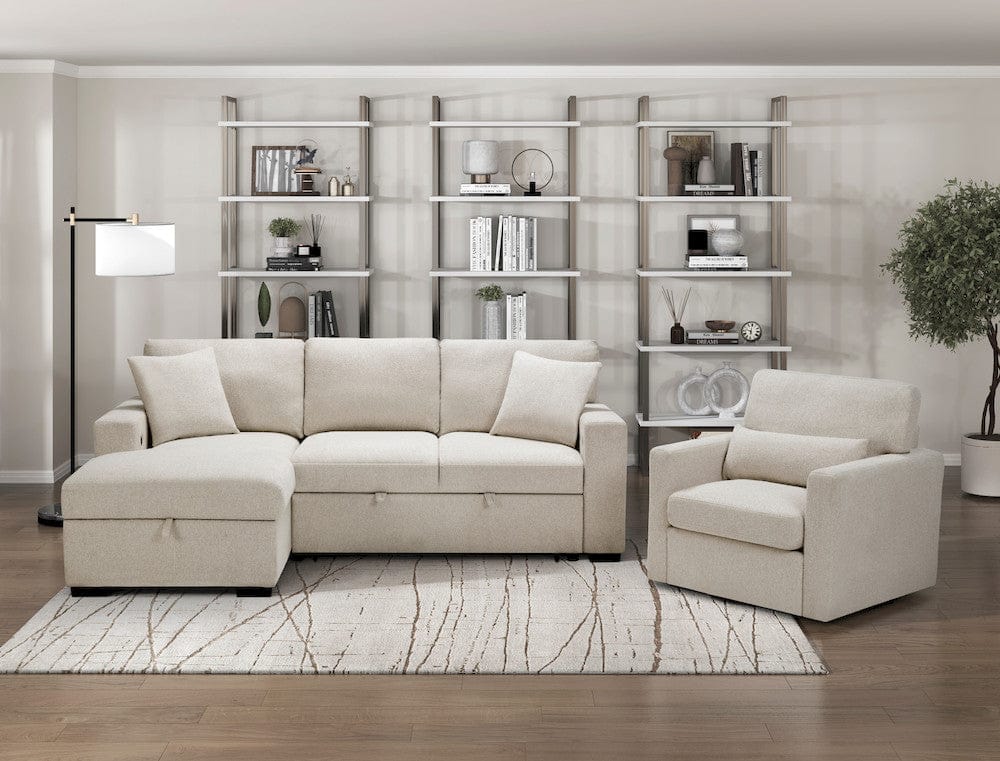 Homelegance  - Pompano Sectional W/ Left Chaise, Pull-out Bed and Hidden Storage, Charging Ports in Beige - 9630BEx2LC2R  view 9