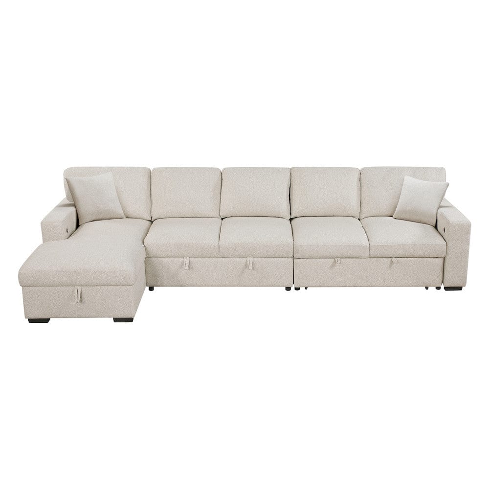 Homelegance  - Pompano Sectional W/ Left Chaise, Pull-out Bed, Hidden Storages and Shelves, Charging Ports in Beige - 9630BEx3LC2R  view 1