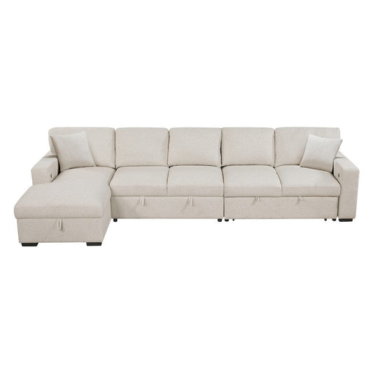 Homelegance  - Pompano Sectional W/ Left Chaise, Pull-out Bed, Hidden Storages and Shelves, Charging Ports in Beige - 9630BEx3LC2R  view 1