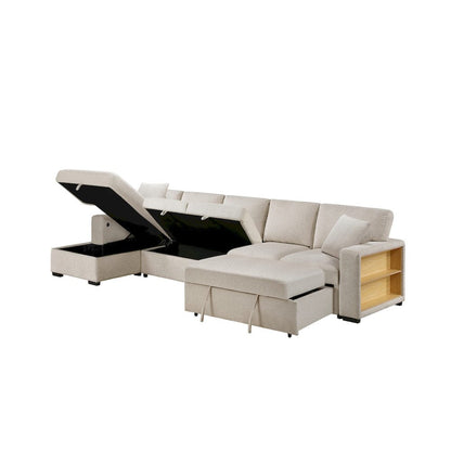 Homelegance  - Pompano Sectional W/ Left Chaise, Pull-out Bed, Hidden Storages and Shelves, Charging Ports in Beige - 9630BEx3LC2R  view 10