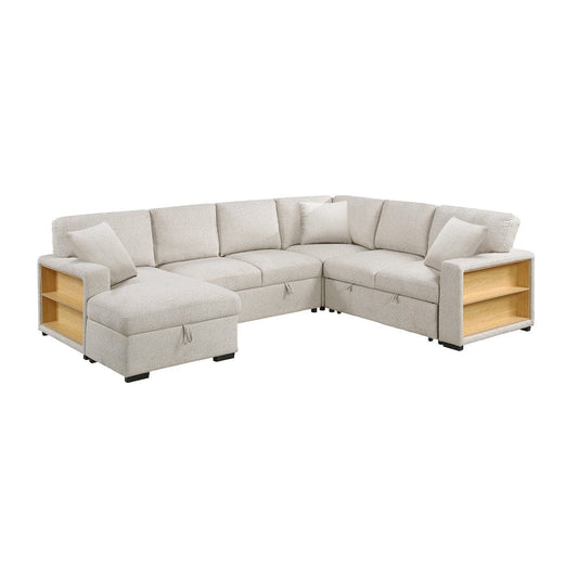 Homelegance  - Pompano Sectional W/ Left Chaise, Pull-out Bed, Hidden Storages and Shelves, Charging Ports in Beige - 9630BEx4LC2R  view 1