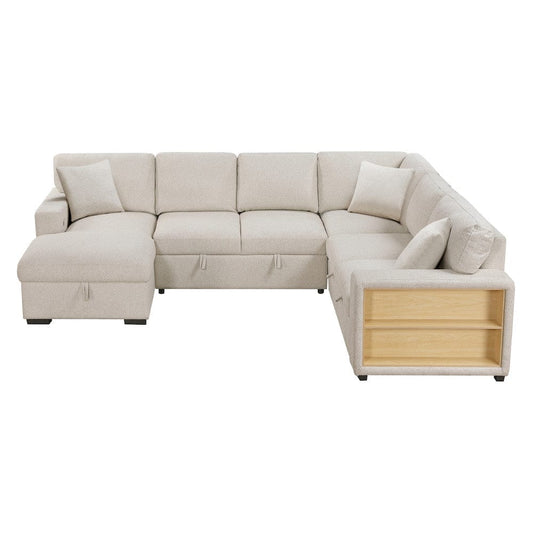Homelegance  - Pompano Sectional W/ Left Chaise, Pull-out Bed, Hidden Storages and Shelves, Charging Ports in Beige - 9630BEx4LC2R  view 2