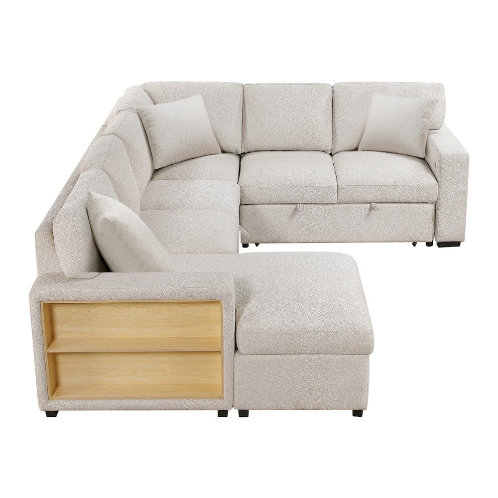 Homelegance  - Pompano Sectional W/ Left Chaise, Pull-out Bed, Hidden Storages and Shelves, Charging Ports in Beige - 9630BEx4LC2R  view 3